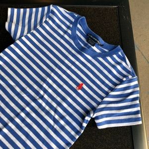 Blue and White Striped Sport Polo T-shirt